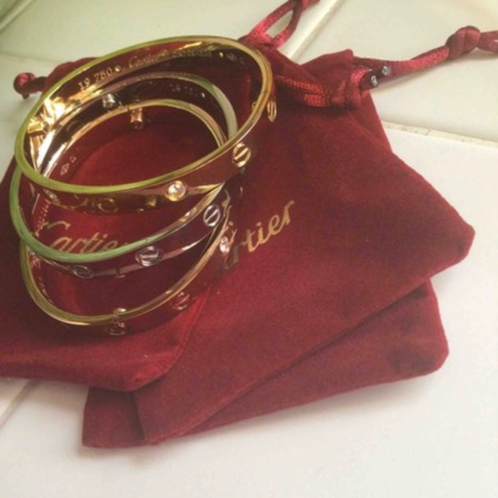 Beautiful Gold/Silver/Rose Love Bracelets with or without CZ Diamonds
